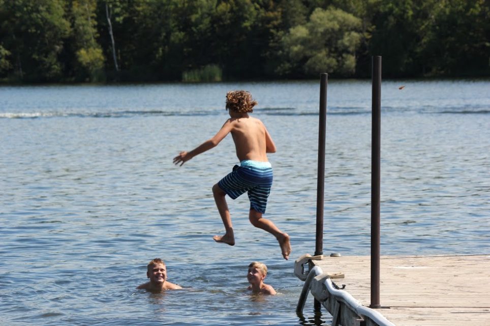 Children jumping into the water